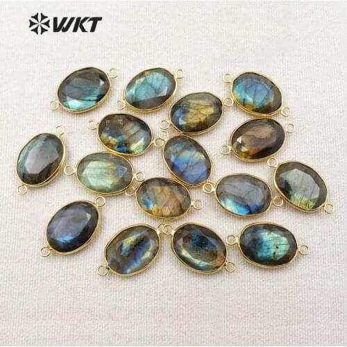 WT-C211 Natural labradorite stone connector fashion faceted labradorite pendants for bracelet making 24K gold trim connector
