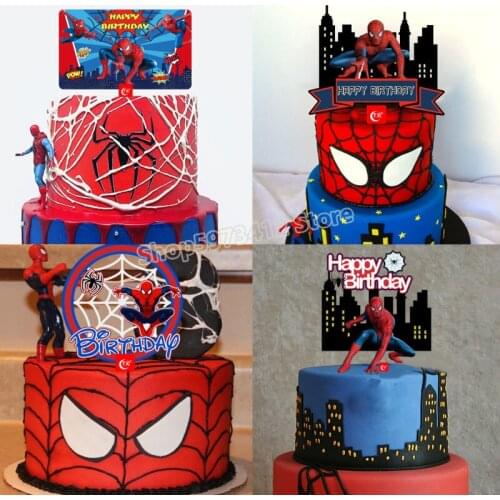 Spiderman Theme Cake Insert Row Marvel Series Decoration Ornaments Childrens Birthday Party Dessert Table Party Layout Decor