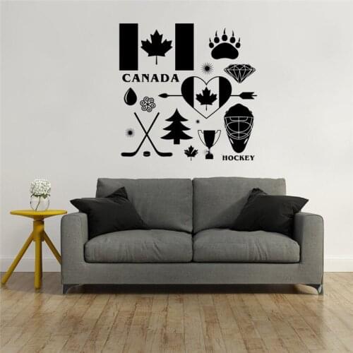 Vinyl Art Wall Decals Canadian Symbol Maple Leaf Hockey Room Decoration Waterproof Wall Sticker Poster Mural XL21