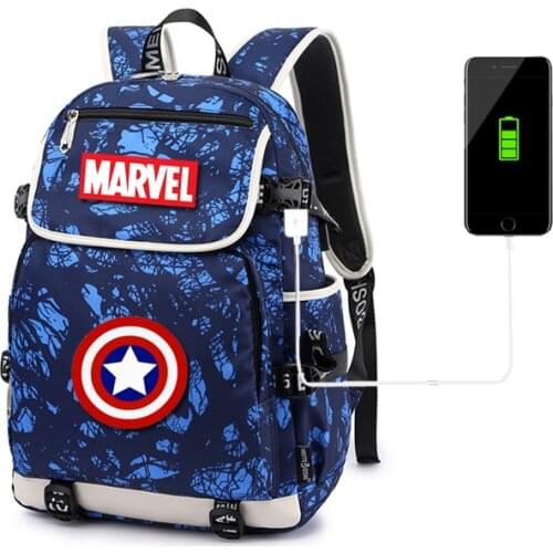 MARVEL USB Charging School Bag Boys Girls Teenage Backpack Large capacity nylon waterproof school bag Trl bag Travel Bag Mochila
