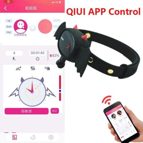 QIUI Little Devil Collar APP Remote Control Restraint BDSM Neck Electric Shock Collars Adult Game Sex Toys For Women Men Couples