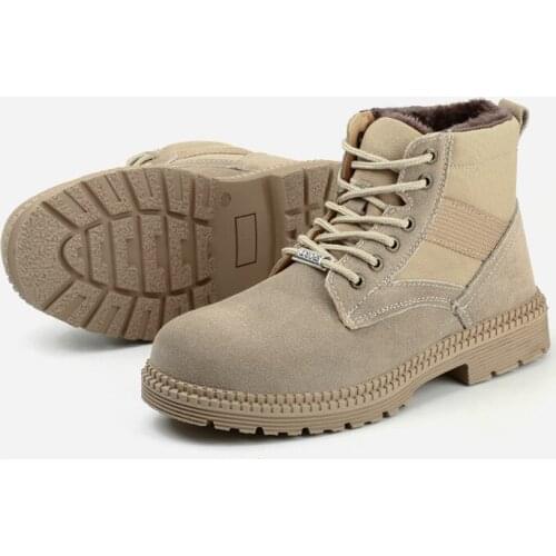 ZEEKSON Winter Plus Velvet High-top Mens Boots Anti-smashing and Anti-piercing Safety Shoes Lace Up Comfortable Work Shoes
