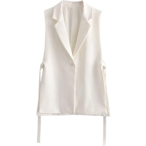 2021 New Women Fashion With Tabs Single Button Waistcoat Vintage Sleeveless Side Vents Female Vest Coat Chic Veste