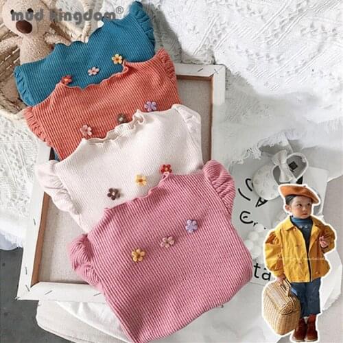 Mudkingdom Girl Floral Undershirts Fashion Puff Sleeve Drop Shoulder Slim Tops Toddler Long Sleeve Clothes for Spring Autumn