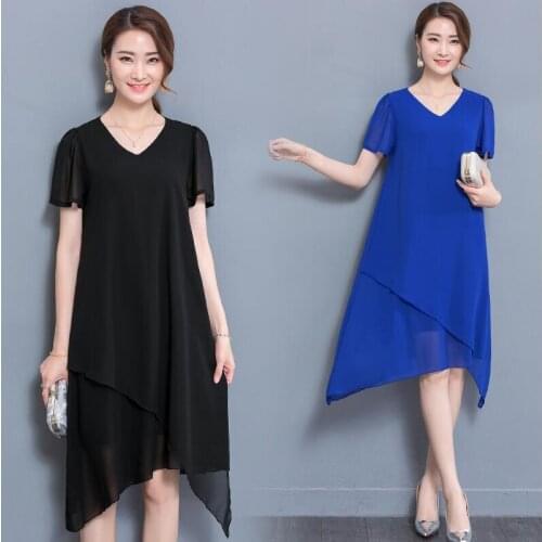 2020 Lady Hollow Out Chiffon Dress Women Sexy Club Office Dresses Short Sleeve Plus Size Clothing Knee-Length