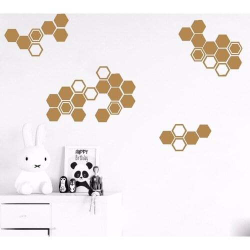 Gold Honeycomb Wall Decals Geometric Hexagon Vinyl Wall Stickers Honey Comb Vinyl Wall Decor for Kids Rooms Nursery Decor B151