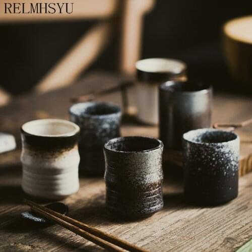 1PC RELMHSYU Japanese Style Ceramic Retro Small Wine Sake Cup Home Stoneware Cooking Tea cups Drinkware