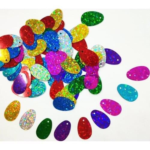 400pcs/lot 12*20mm Oval Egg Shape Sequins PVC Craft Flat With Side Hole Belly Dance Garment DIY Accessories Mix Laser Colors
