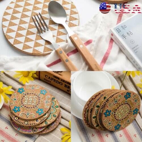 4X Cork Wood Drink Tea Coffee Silicone Cup Coaster Mat Pad Table Tableware party