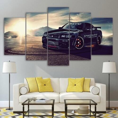 5 Panel Cool Car Landscape HD Print Modern Canvas Wall Art Modular Canvas Painting Living Room Decorative Modular Picture Frame