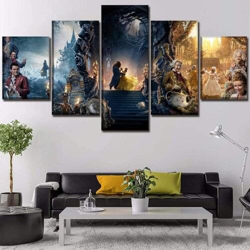 5 Pieces Wall Art Canvas Painting Movie Poster Beauty And The Beast Modern Canvas Pictures For Living Room Wall Painting