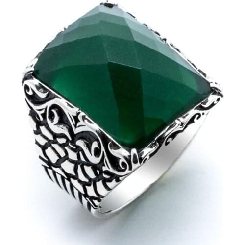 925 sterling Silver Green Zircon Stone Mens Ring