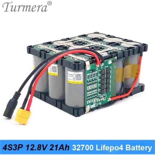Turmera 32700 Lifepo4 Battery Pack 4S3P 12.8V 21Ah with 4S 40A Balanced BMS for Electric Boat and Uninterrupted Power Supply 12V