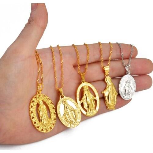 Anniyo (1piece) Charm Mary Pendant Necklaces for Women Girls,Cross Virgin Mary Jewelry Catholic Religious Ornaments