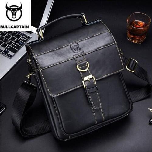 BULLCAPTAIN Mens Genuine Leather Bag Crossbody Bags for Men Messenger Bag Men Leather Mens Shoulder Bags Male Handbags