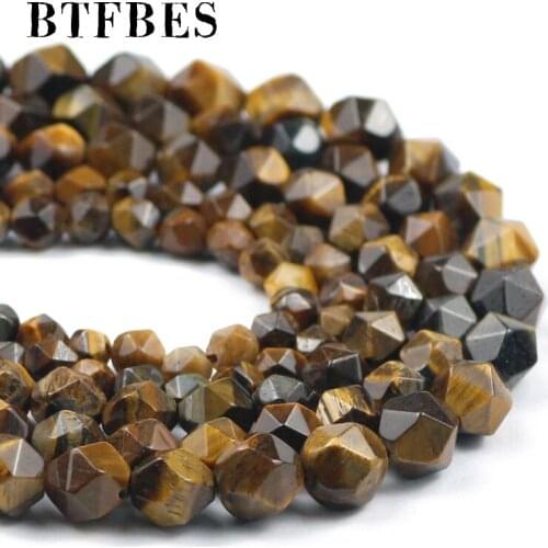 Natural Stone Beads Faceted Yellow Tigers eye Stone Loose Beads For Jewelry Making DIY Bracelet Charm Accessories 15'' 6/8/10mm