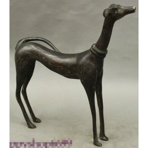 Decoration Crafts 9" Chinese Guardian Door Old Bronze Zodiac Dog Animal Greyhound Statue Figurine Ornament