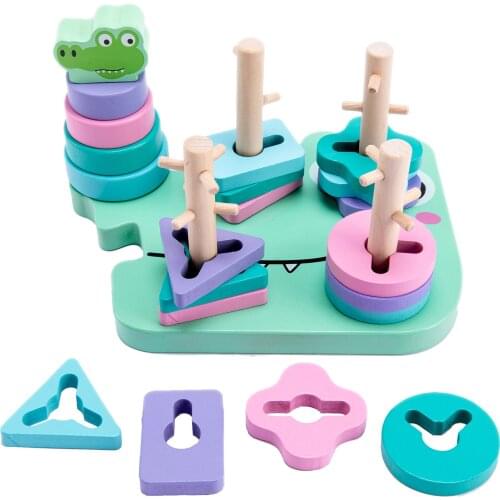 Montessori Wooden Baby Toys Educational Colorful Wooden Sorting Board Blocks Kids Early Learning Stack Building Block Toy