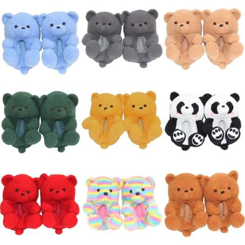 Kids Girl Boy Home Indoor Soft Anti Slip Faux Fur Winter Warm Shoes Cartoon Plush Teddy Bear Slippers 4-10Y JYF