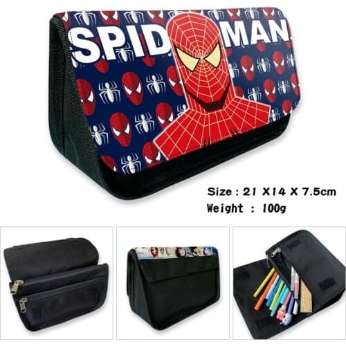 Kids Superheroes Print Pencil Case Movie Canvas Stretch Double Layer Large Capacity Pencil Box Cute Kids School Stationery