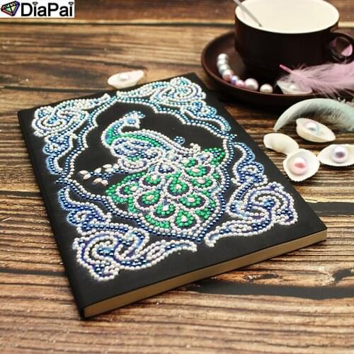 DiaPai A5 Notebooks 5D DIY Diamond Painting Special Shape Diary Book Diamond Embroidery "Animal peacock" Rhinestones Decor Gift