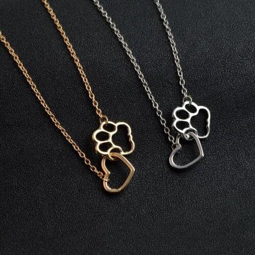 Chain Necklaces Gold Color Animal Dog Paw Heart Pendant Necklace for Women Girls Neck Chains Accessories Party Friend Gifts New