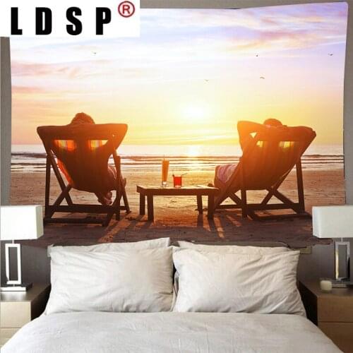 LDSP Tapestry Seaside White Sand Beach Sea View Room Scenery Polyester Psychedelic Wall Hanging Hippie Tapestry Bedroom Decor
