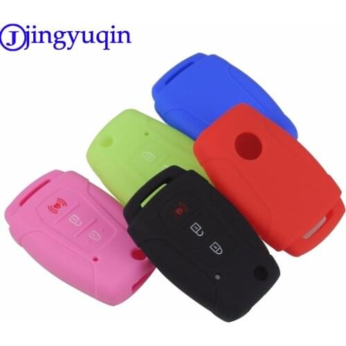 Jingyuqin Silicone Flip Car Key Case Cover Holder For Ssangyong 2015 2016 Tivoli Rexton Korando C 3 Button FOB Key