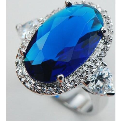 Blue Crystal Zircon 925 Sterling Silver Ring Size 6 7 8 9 10 F1047