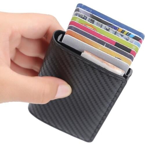 Leather Metal ID Credit Business Purse Mini Card Wallet 2021 Man Women Smart Wallet Business Card Holder Rfid Wallet Note Carbon