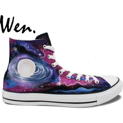 Wen Original Design Custom Hand Painted Shoes Galaxy Nebula Space Men Womens High Top Canvas Sneakers