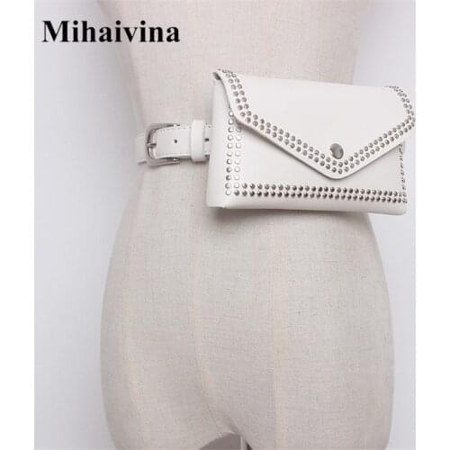 Mihaivina Women Rivet Waist Belt Pack Casual Waist Bag PU Leather Women Bags Travel Belt Wallets Fanny Bags Ladies Fit iphone8