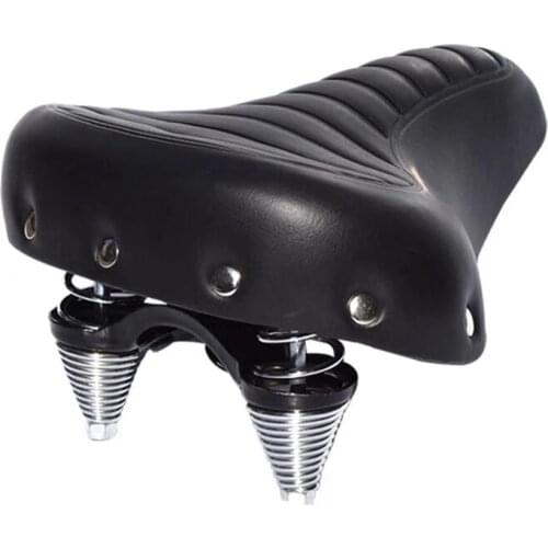 Soft Wide Thicken Bicycle Saddle Comfortable Bike Seat Vintage White Black Leather Pad With Spring Cycling Parts Accessories