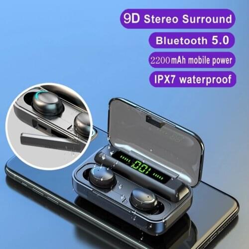 Headphones F9 Bluetooth 5.0 Earphones Fingerprint Touch Headset 9D HiFI Stereo Earbuds Wireless for Sport with Charging Box