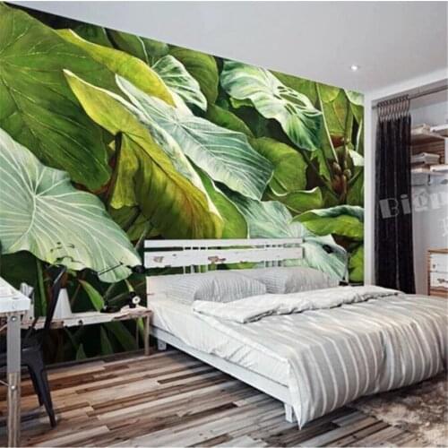 Beibehang Custom wallpaper 3D photo murals Southeast Asia green dripping Guanyin plant leaf oil painting TV background wallpaper