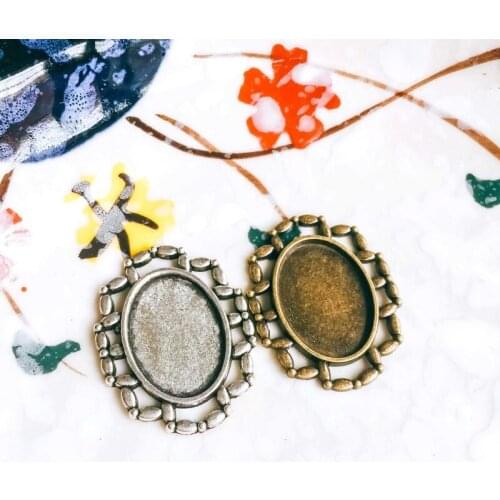 13x18mm Antique Bronze Silver Glass Cabochon Base Necklace Pendant Setting Jewelry Accessories Diy Material 5pcs T269