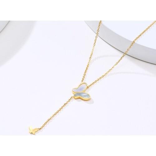 Butterfly Lariat Pendant Necklace for Women Charm Stainless Steel Y Necklace Statment Jewelry Christmas Gifts