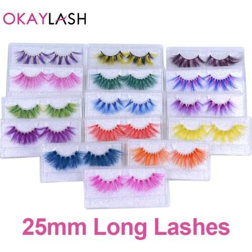 OKAYLASH 25mm 27mm Newest Style Long Siberian Dramatic Colored Rainbow Eyelashes for Party Makeup Holiday with Wholesale Price