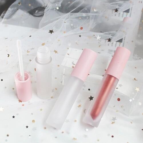 New 5ml Pink Lip Gloss Tube Empty Lip Balm Bottle,Pink Cap,Frosted Clear Lipstick Cosmetic Packing Container Round