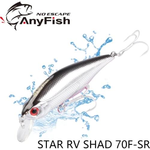 ANYFISH RV SHAD 70F-SR Fishing Lure 7cm 9.3g Hard Bait with 2 Fishing Hooks Aritificial Bait with 3D eyes Wobbler Depth 1-1.2m