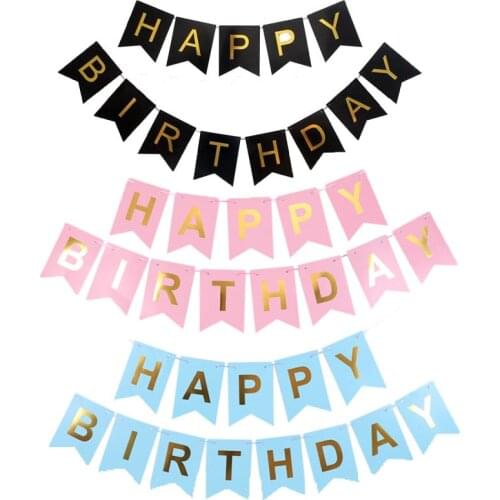 Happy birthday pull flag hot gold fish tail bunting birthday party decoration banner birthday party bunting wholesale