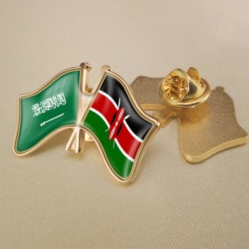Saudi Arabia and Kenya Crossed Double Friendship Flags Lapel Pins Brooch Badges