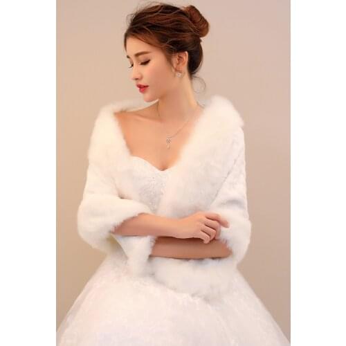 Faux Fur Bridal Shawl Wraps Marriage Womans Shrug Bride Winter Coat Wedding Party Boleros Jacket Cloak Cover Up Free Shipping
