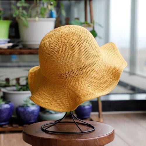 2021 Solid Sun Hat Cap Wide Brim Floppy Top Summer Hats For Women Beach Panama Straw Dome Bucket Hat Hollow Out Visor Bonnet