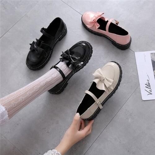 Japanese Lolita style flat Cute student Round Toe Buckle Straps Bow Shoes JK Commuter Uniform Shoes Multi-color optional