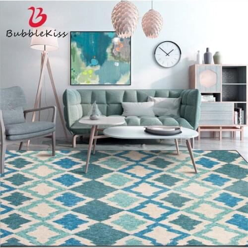 Bubble Kiss Modern Geometric Blue Rhombus Carpets For Ling Room Crystal Velvet Large Size Home Decor Kids Area Rugs Floor Mats