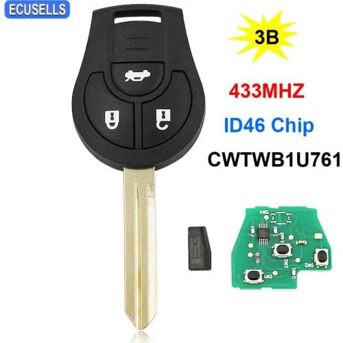 3 Button Remote Smart Car Key for Renault Pulse Scala For Nissan Micra K13 Juke 2010-2014 433MHz ID46 Chip FCC ID: CWTWB1U761