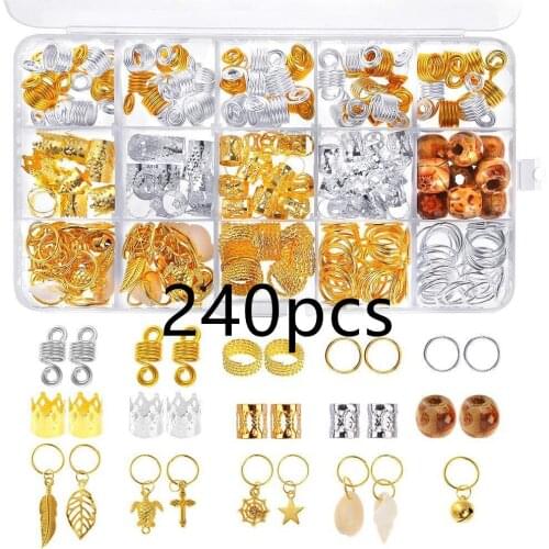 240pcs/box African Hair Tubes Braid Adjustable Styling Metal Cuffs Clip Jewelry Beads Dreadlocks Tubes Decoration Hair Extension