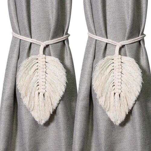 2pcs Leaf Shaped Curtain Tieback Cotton Curtain Holdbacks Curtain Buckle Clips Hook Holder Bohemian Home Decoration Holdback