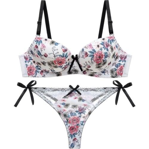 CYNTHRA Womens Underwear Set Bow pattern Sexy Lace Lingerie Push Up Breathable Beatuy Back Bras Suit Underwear Set For Women